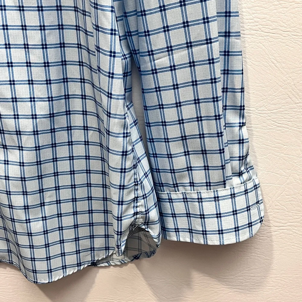 WRK Wrinkle Free Men's Blue Checkered Button Up Shirt sz 17.5